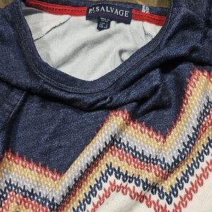 P.S. Salvage Navy Chevron Knit Top with Multicolor Stitching